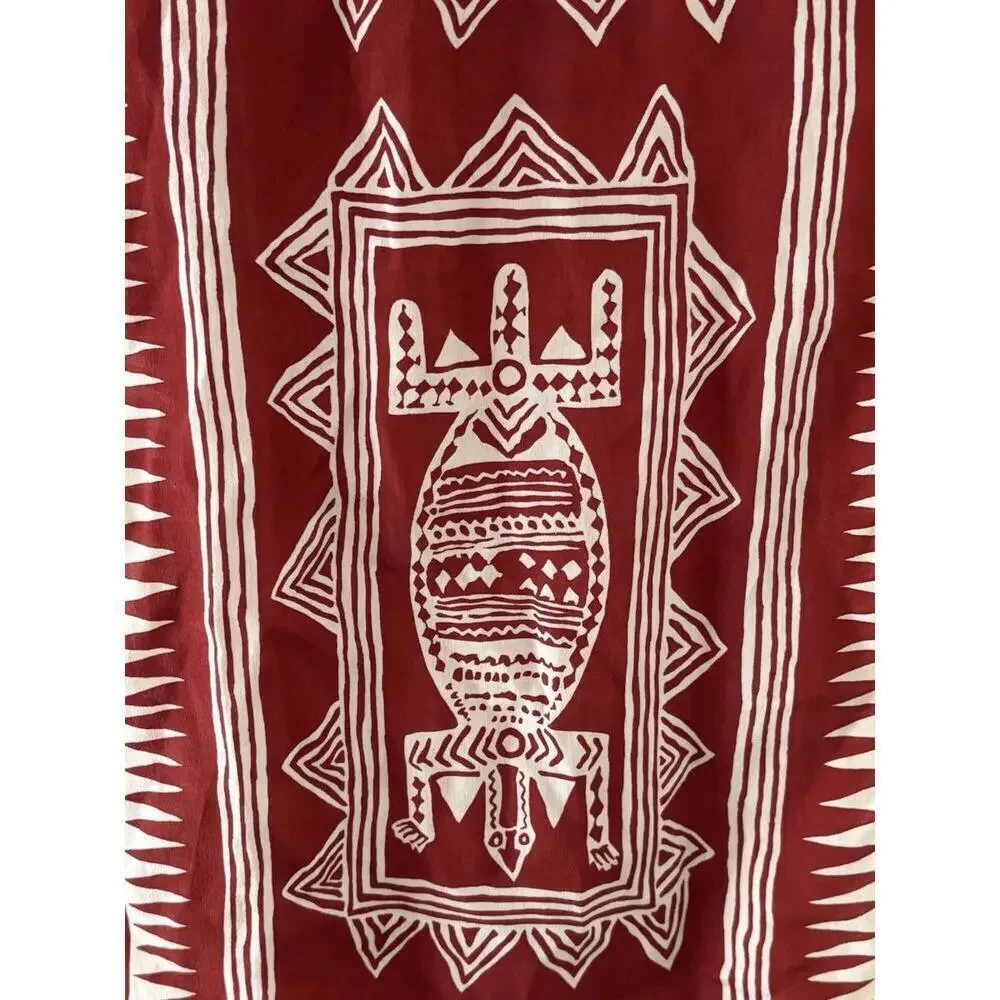 Adrienne Vittadini Tribal Print Scarf Red White Abstract 52x11” Vintage